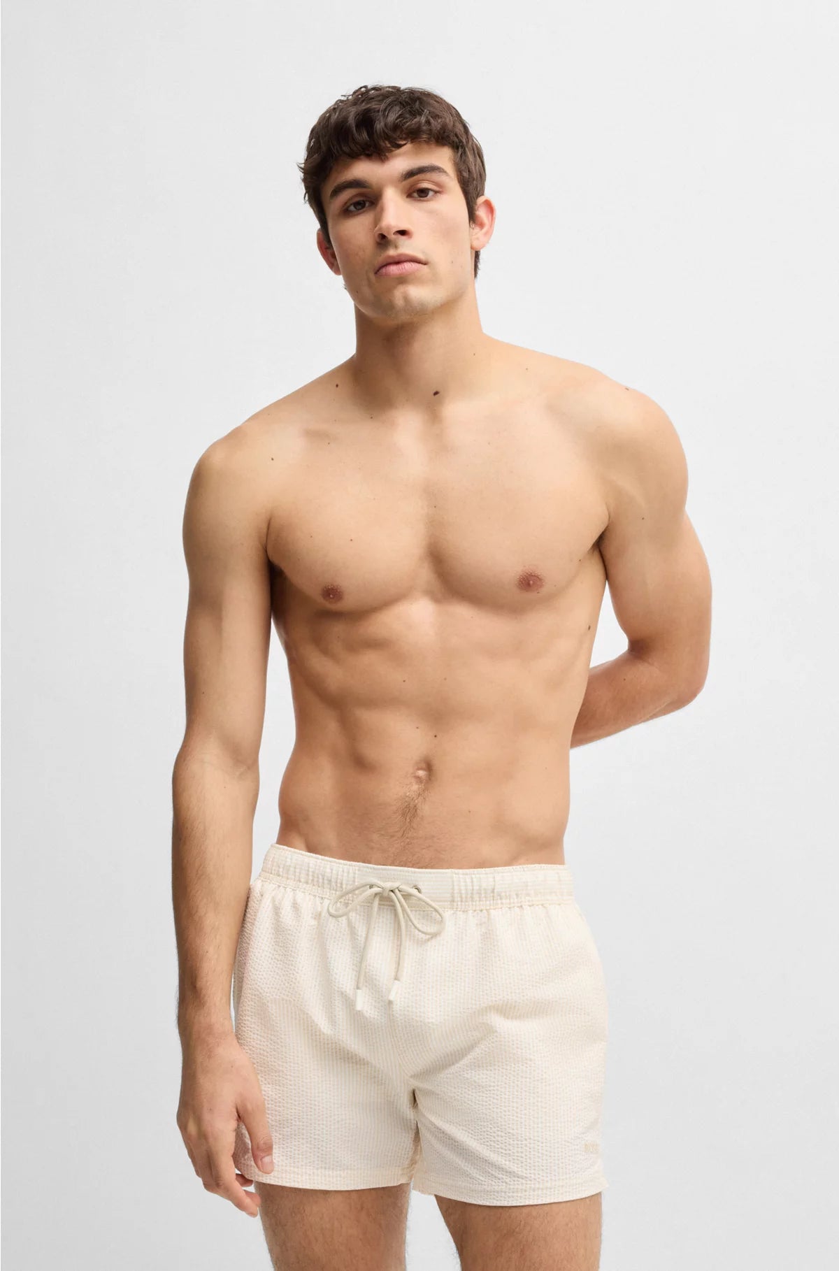 SWIM SHORTS IN SEERSUCKER FABRIC WITH EMBROIDERED LOGO