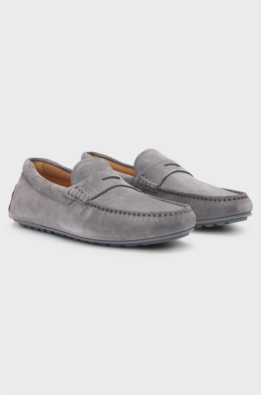 SUEDE MOCCASINS WITH PENNY TRIM